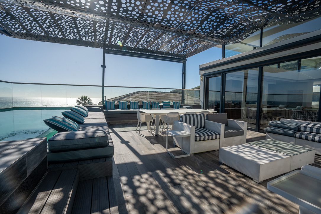 Rooftop pool deck with ocean views